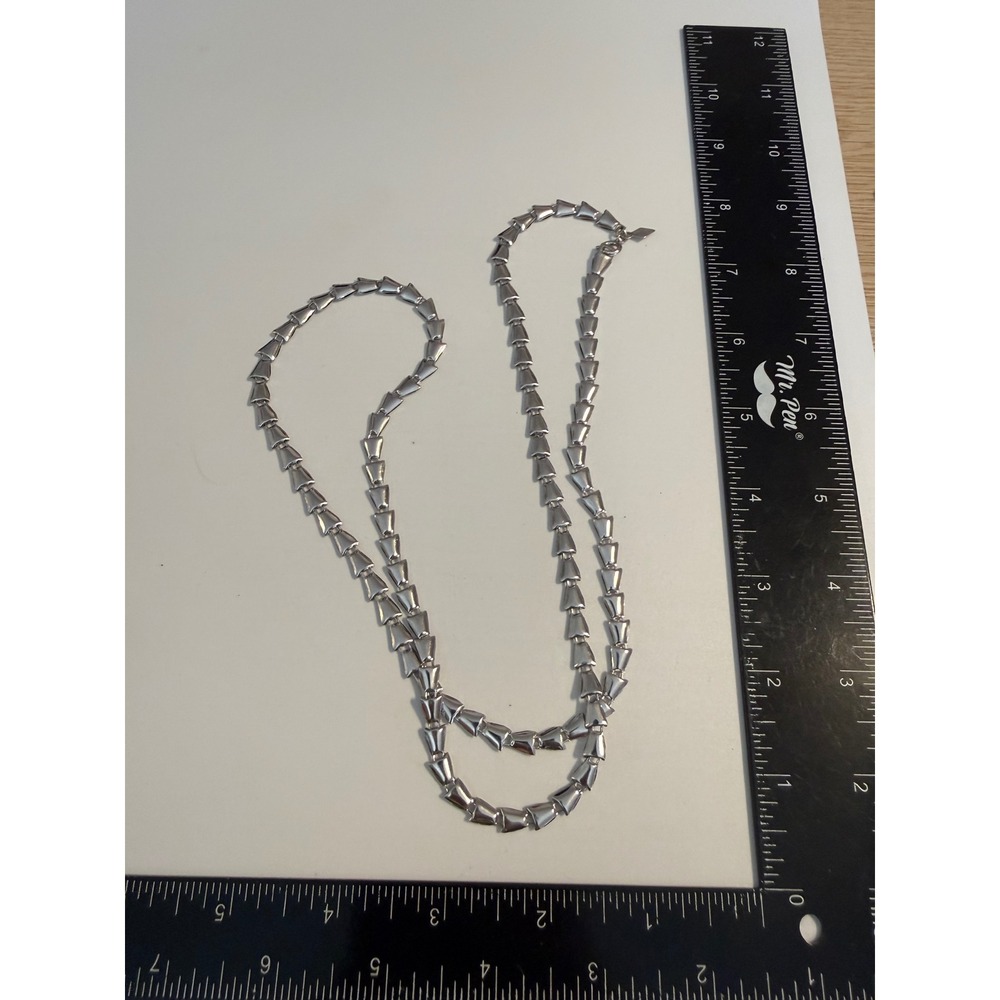 Vintage Sarah Coventry Silver Tone Geometric Link Long Opera Necklace 32 Inch